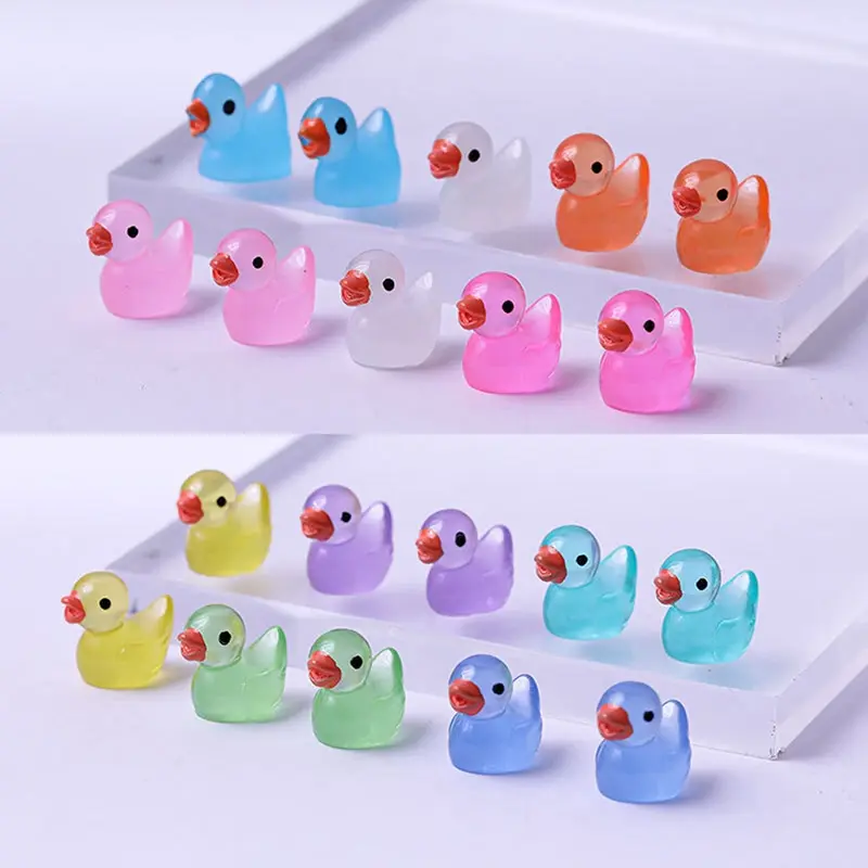 

10PCS Mini Luminous Resin Ducks Glow in The Dark Miniature Ornament Tiny Ducks
