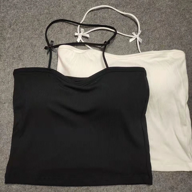 Женский трикотажный жилет с открытыми плечами и бантом |