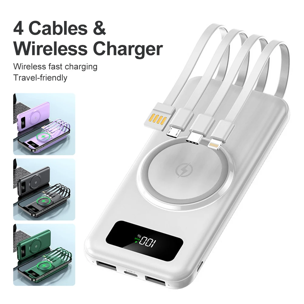 

1Pc 10000mAh/20000mAh Power Bank Wireless Fast Charging External Battery With Four-wire Power Bank For Heated Vest Jacket Phone