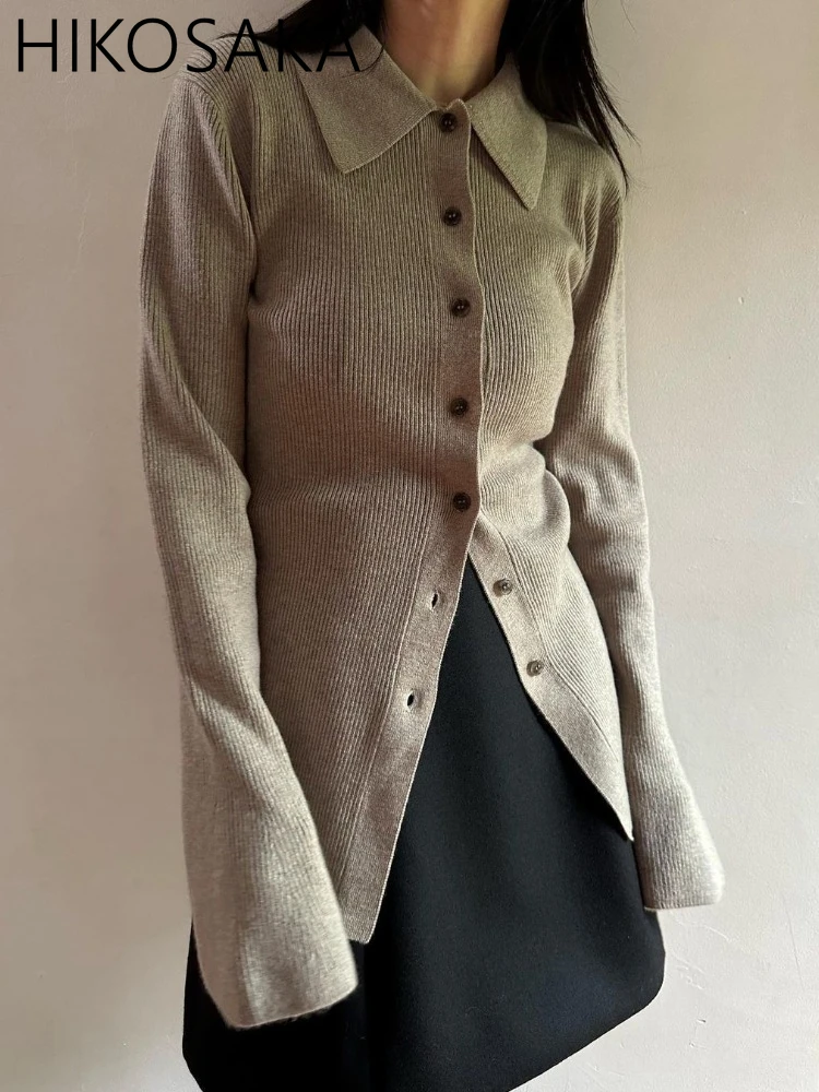 Винтажная женская одежда с отложным воротником и длинными рукавами однотонные