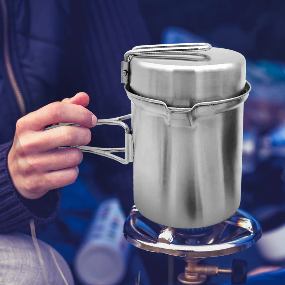 

Кастрюля из нержавеющей стали, портативный горшок для пешего туризма, пикника, кемпинга, посуда, Сковорода со складной ручкой