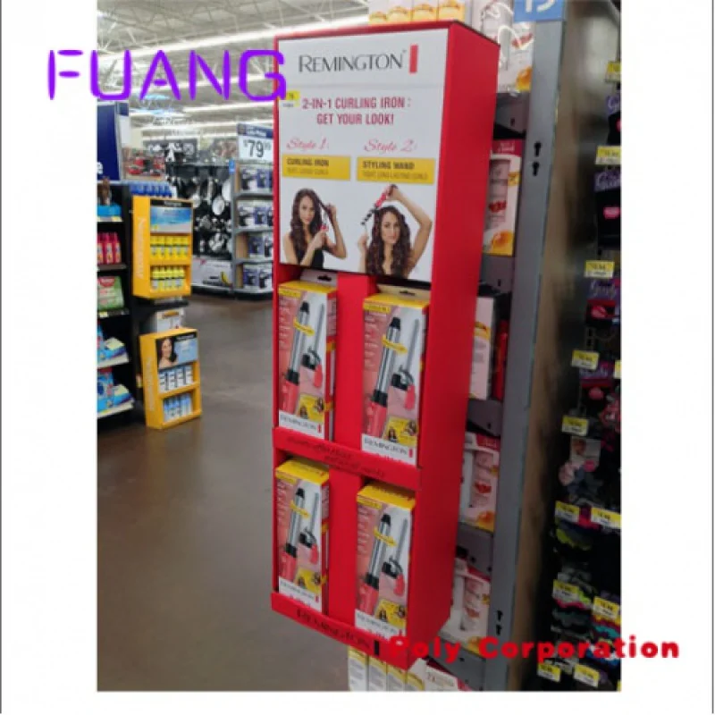 Retail cardboard shelf hair extension care floor sidekick display rack trimmer hair straightener product display stand