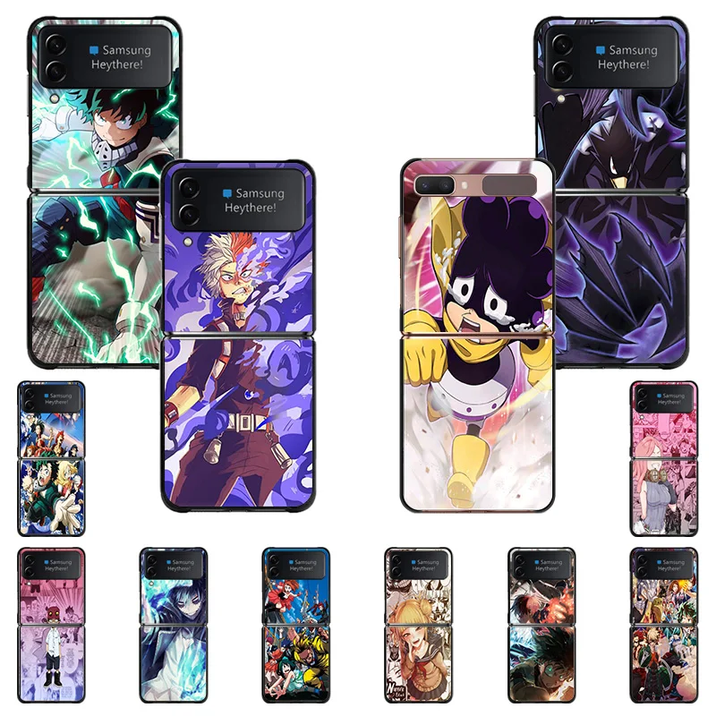 

Жесткие черные чехлы для телефонов Samsung Z Flip4 FLIP3, флип-чехол с рисунком героев аниме Моя геройская академия, чехол для Galaxy ZFlip4 ZFlip3