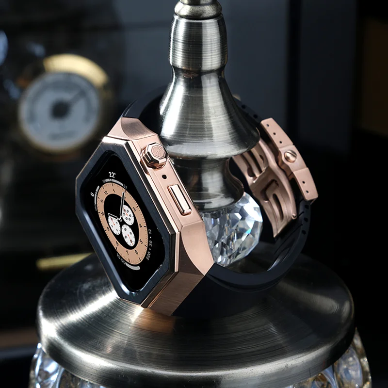 Latest Stainless Steel Case Strap for Apple Watch 7 6 5 SE 4 Rubber Band for Series Iwatch 45mm 44mm Modification Kit Diy Set