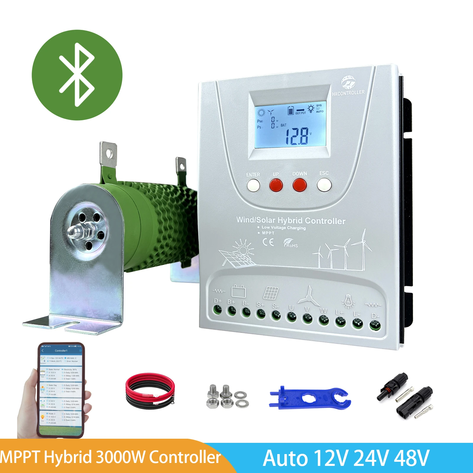 

12V 24V 48V 3000W Hybrid Wind Solar Charge Controller With Bluetooth MPPT Wind Generator Solar System For Lifepo4 Battery
