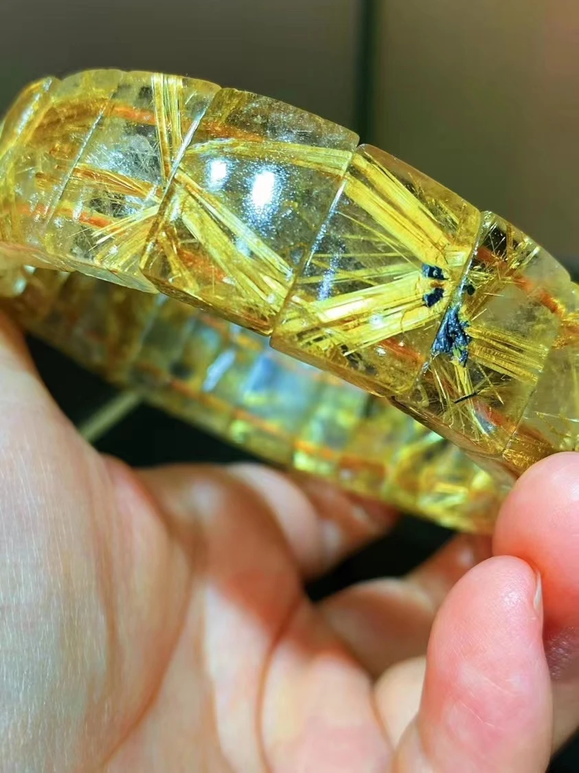 

Natural Gold Rutilated Quartz Crystal Bracelet Clear Rectangle Beads Wealthy 18.4x10.2x5.8mm Yellow Rutilated Brazil AAAAA