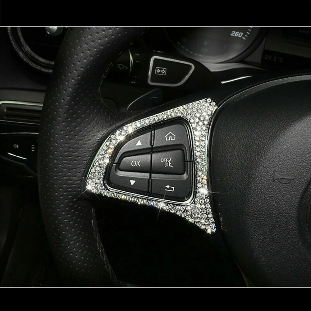 

Steering Wheel Button Frame Replacemet Rhinestone Self-adhesive Tape Siver Stylish 2pcs/set Accessories Decoraive