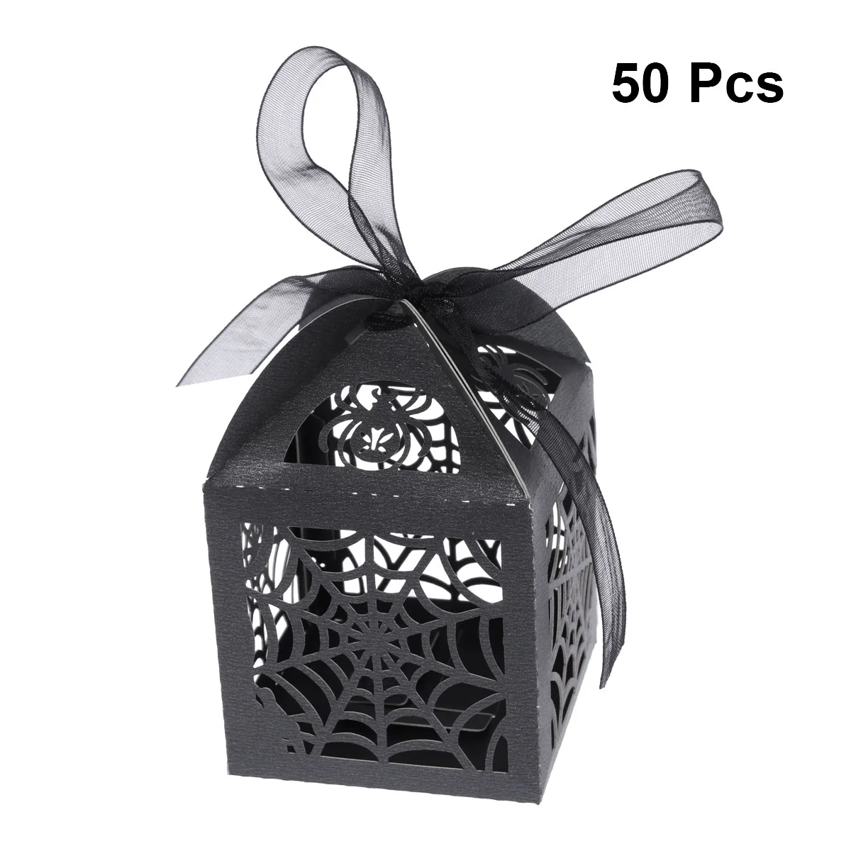 

50PCS Hollow Die-Cut Favor Boxes Wedding Candy Boxes Wedding Gift Boxes (Black)