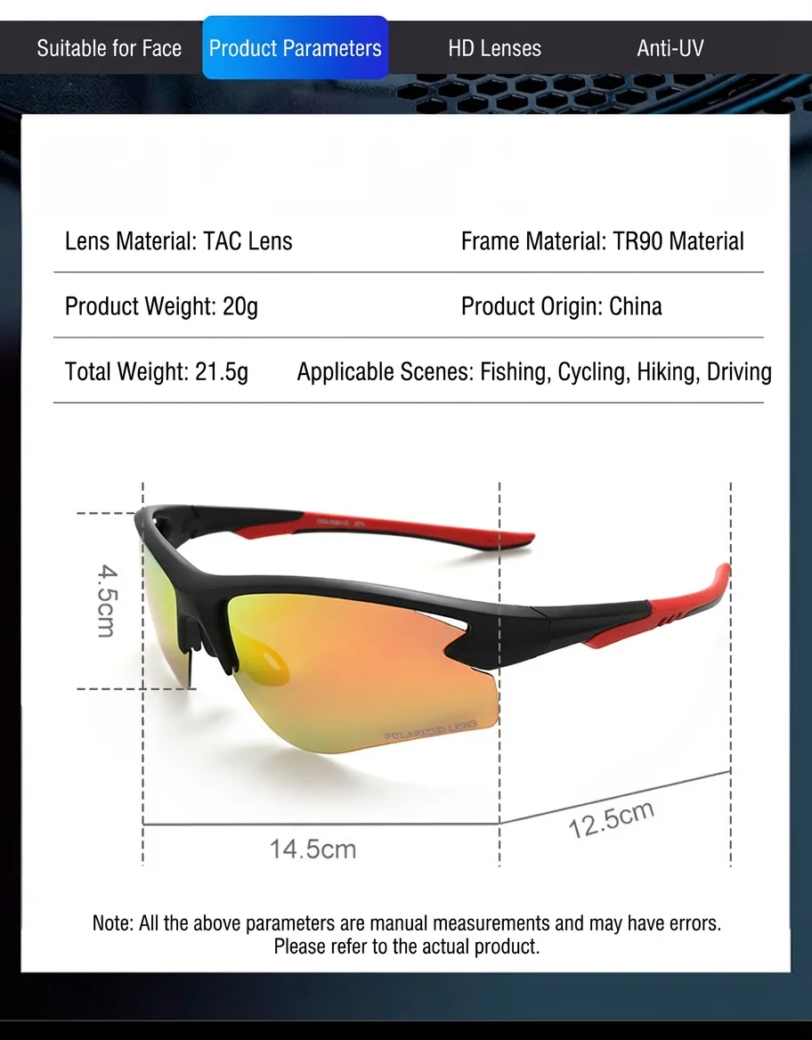Фото Мужские поляризованные солнцезащитные очки для рыбалки HD Lake Vision Sport UV400 с полуоправой, зеркальные, для активного отдыха №5