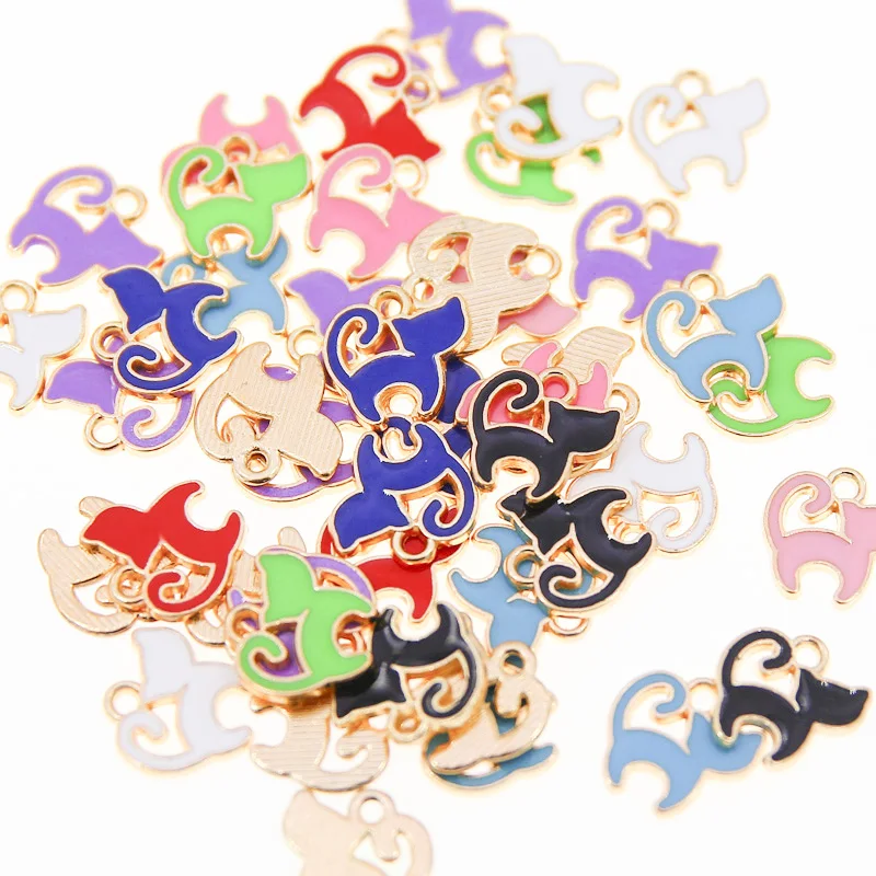 

50pcs 13*13mmcat Zinc Alloy Enamel Charms Mini Sweet Heart Charms For DIY Necklaces Bracelets Jewelry Accessories