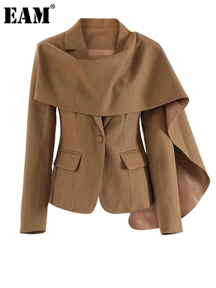 [EAM] Женский плащ цвета хаки неправильной формы элегантный пиджак новая куртка с