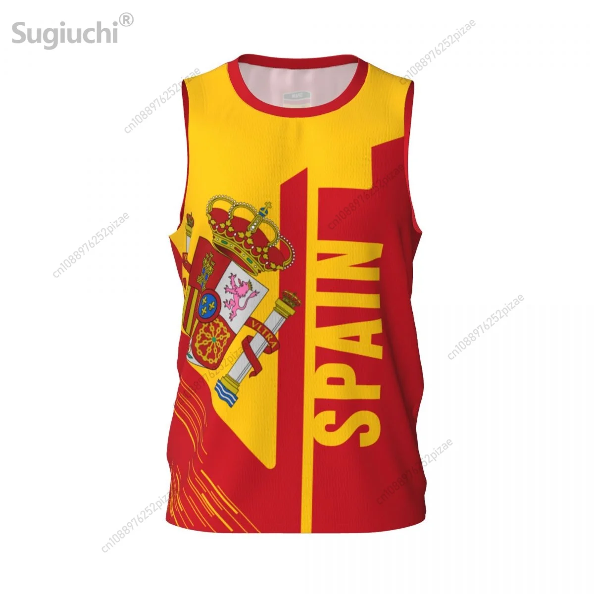 Фото Спортивные футболки с 3D-флагом Испании и индивидуальным номером, мужская одежда, дышащая, для баскетбола, бега, фитнеса №1