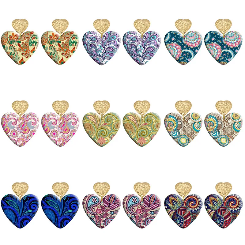 

Bohemia Flower Love Acrylic Heart Hook Earrings For Women Piercing Ear Drop Dangle Jewelry R2140