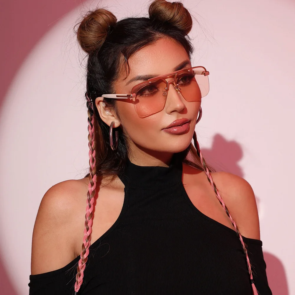 

Fashion Luxury Metal Half-rimmed Square Frame Sunglasses Personality UV400 Casual Black Sunglasses Eyewear for Adult Women Men