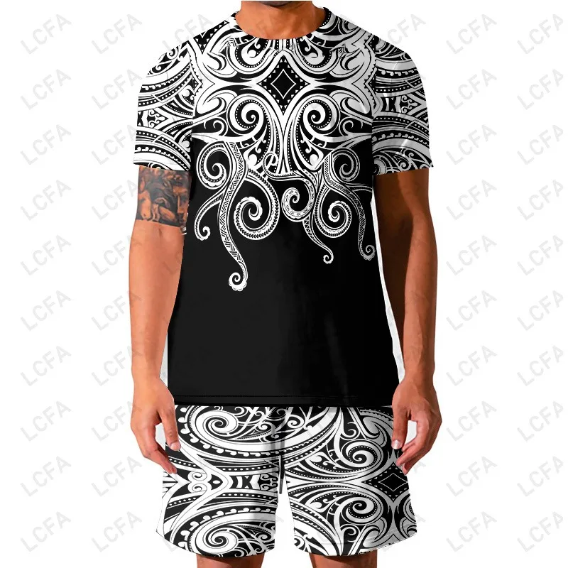 

French Polynesian T-shirt and shorts set, summer 3D printed Sportswear, 6XL casual short sleeve suit 2023