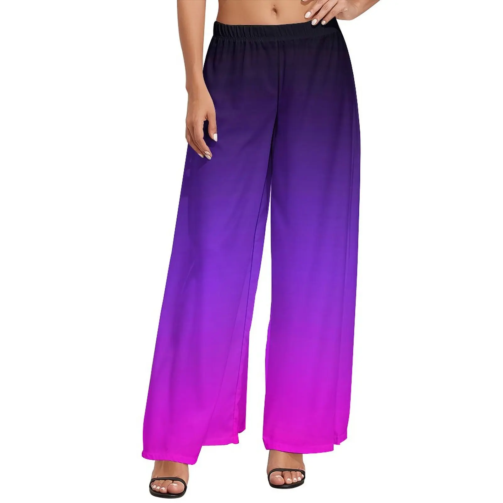 

Ombre Gradient Pants Black Violet and Pink Street Style Straight Wide Pants Elastic High Waist Classic Trousers Large Size