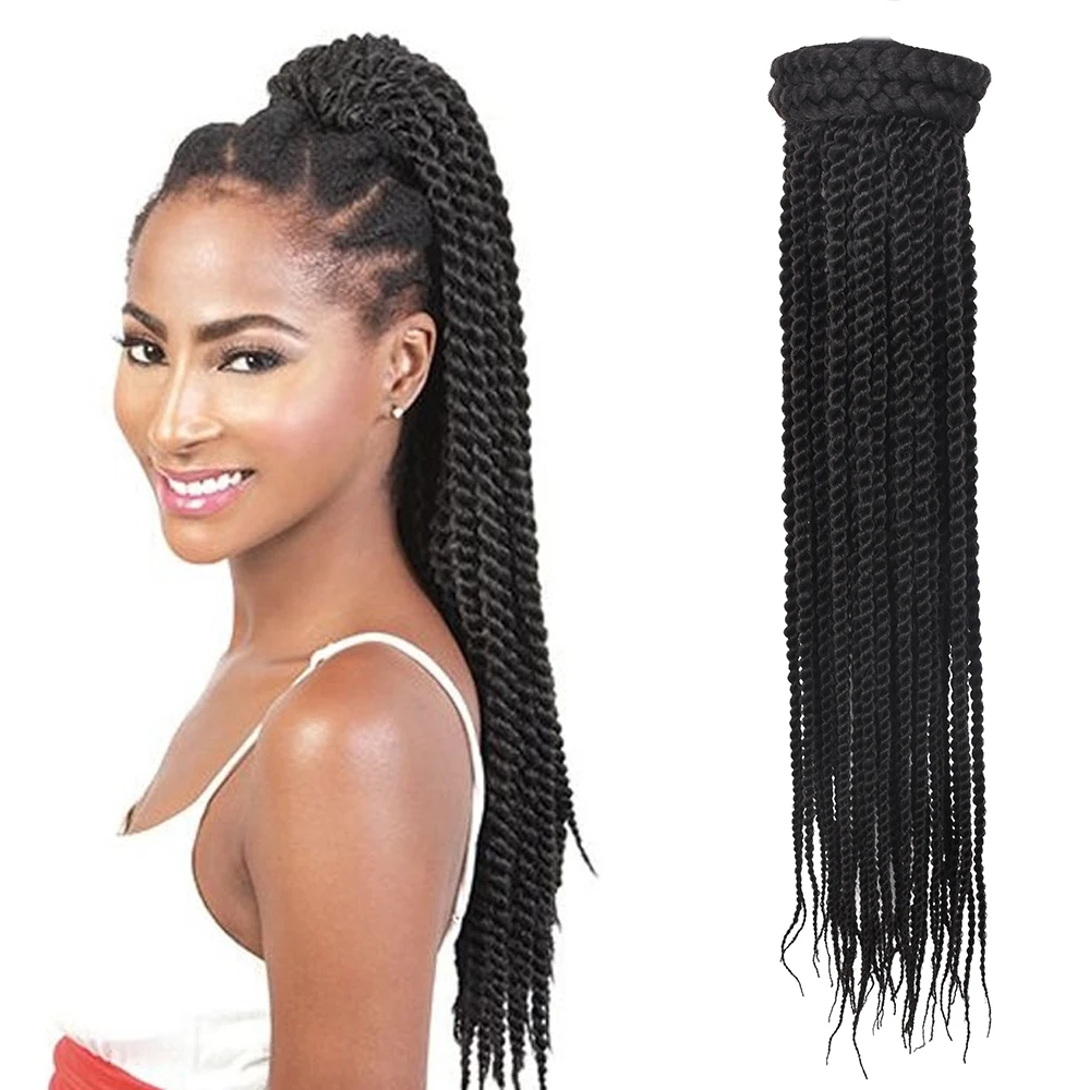 20inch Long Synthetic Drawstring Braid Ponytail Wig for Black Woman Fake Ombre Brown Pony Tail Hairpiece Clip on Hair Extension