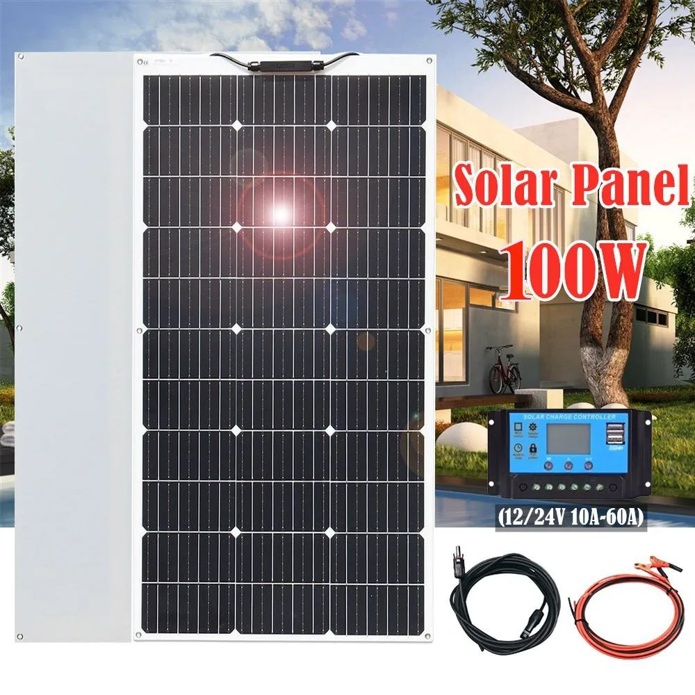 

100W 12V Flexible Solar Panel kit Module PV Power 18V Photovoltaic for Battery Charging Boat Caravan RV Off Grid Applications