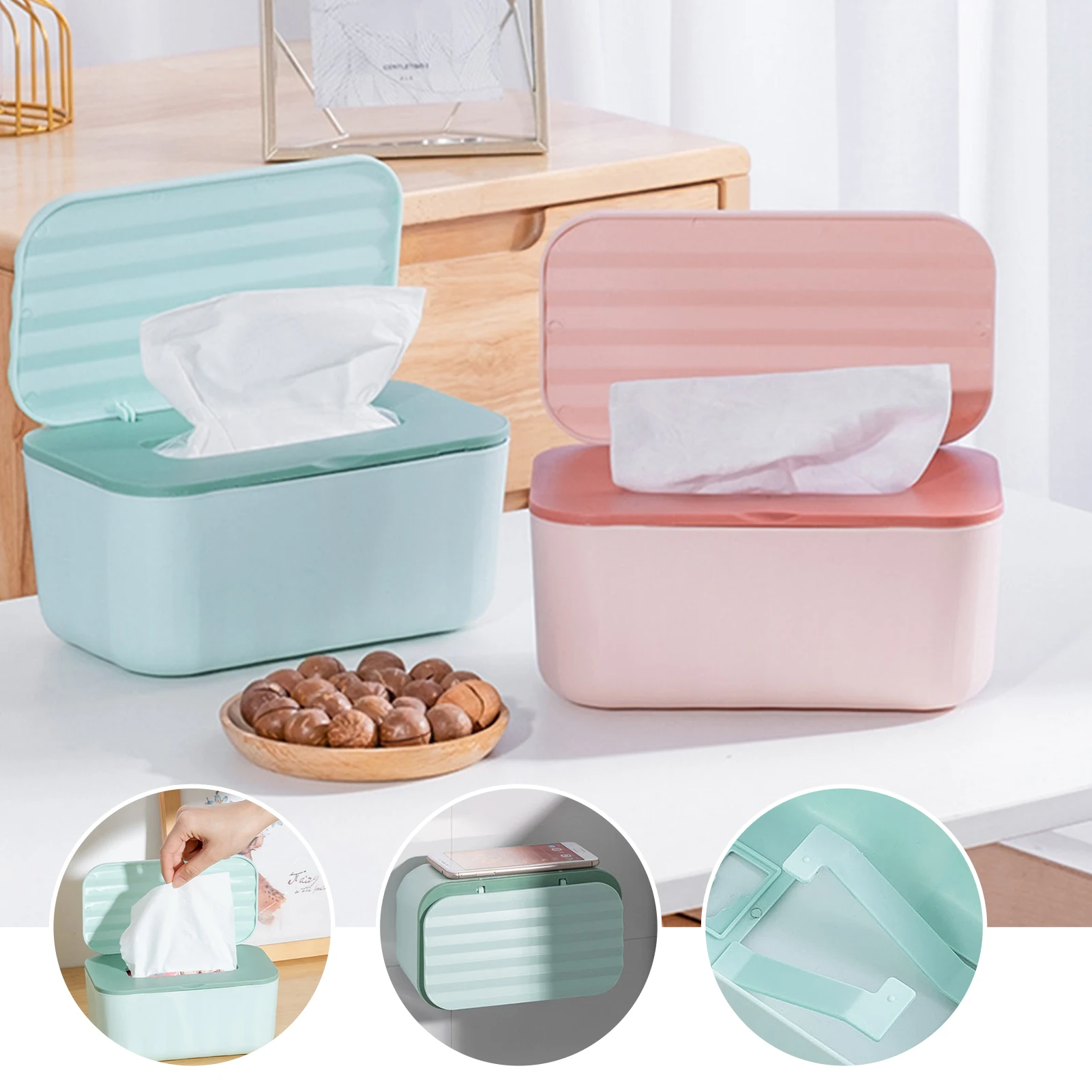 

Tissue Box With Lid Wet Wipes Dispenser Holder Dry Wet Tissue Paper Case Box Wipes Napkin Storage Box Holder Containe
