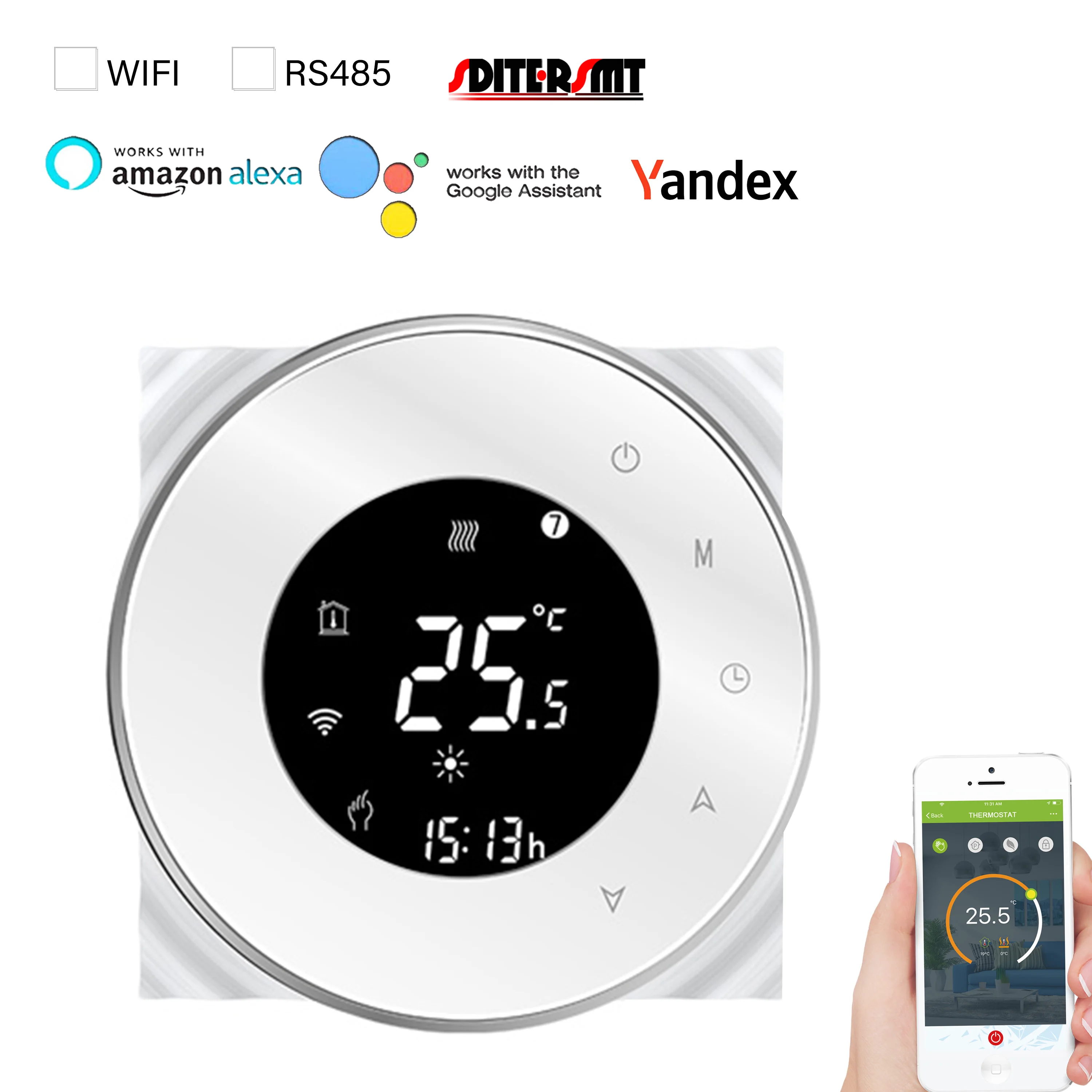 

SDITERSM WIFI/MODBUS&RS485 THERMOSTAT for Works with Alexa Google Yandex Fan Coil Heating Cooling Vavle Residential HVAC System