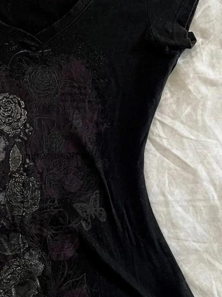 Женская футболка с цветочным принтом Y2k винтажные облегающие повседневные