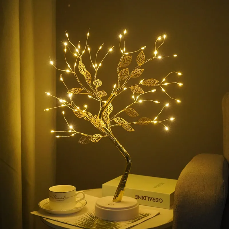

Светодиодный ночник, миниатюрная Рождественская елка, медная проволочная гирлянда, лампа для детей, украшение для дома, спальни, сказосветильник светильник, праздничное освещение