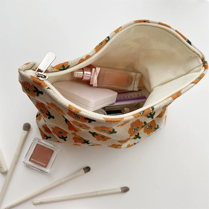 

Fabric Embroidery Large Capacity Floral Makeup Case for Women Student Traveling Washable Canvas Cosmetic Storage Bags Organizers