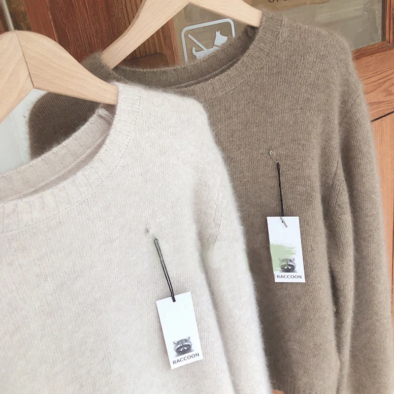 Apricot Milk Fufu Sweater with Coat Inner wear Women Autumn and Winter New Raccoon Velvet Knit Bottoming Shirt Shoulder Top