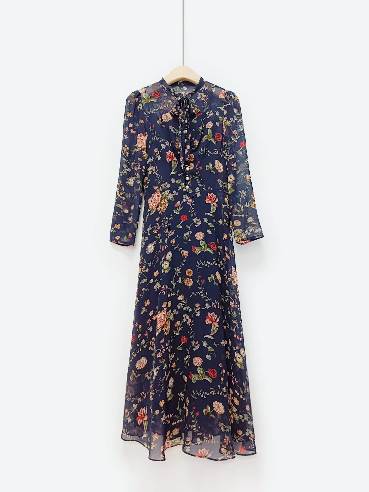 Элегантное Шелковое платье средней длины с поясом и жемчужными пуговицами 2 шт.