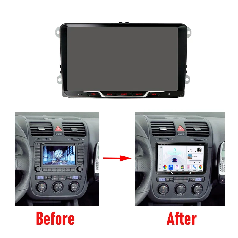Фото 9-дюймовая автомагнитола 4+64 ГБ для VW Golf MK5 2003-2009, Android 15, поддержка беспроводного Apple CarPlay, 2DIN, GPS, Google Maps, Canbus, стереосистема №3