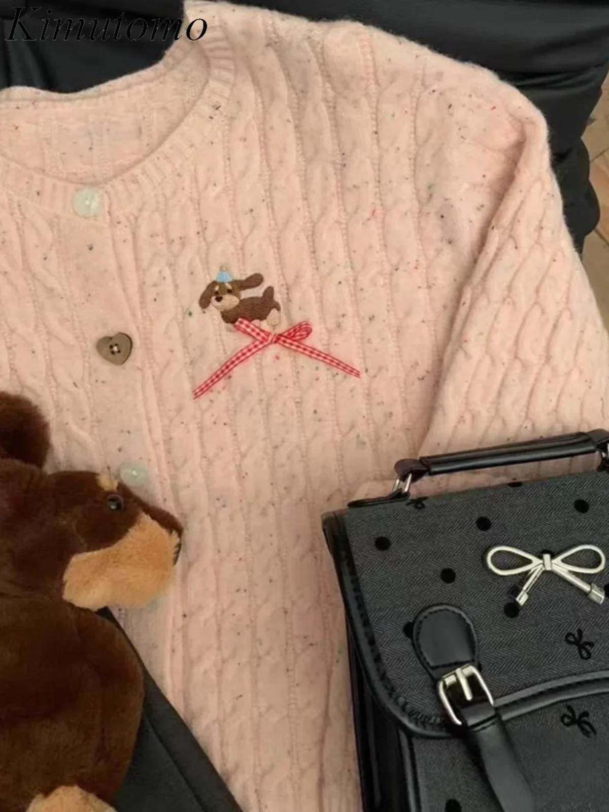 Kimutomo вязаный кардиган в горошек с конопляным узором женские свободные кардиганы