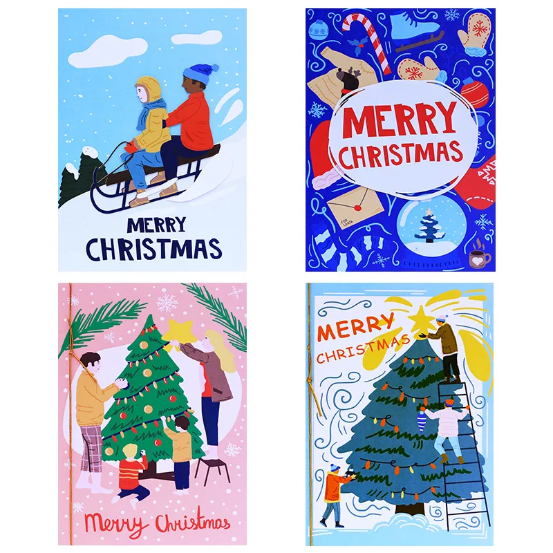 

2 Pack Christmas Day Greeting Card Gift New Year Color Printing Message Blessing Card Half Fold Holiday Card Wholesale Supplier