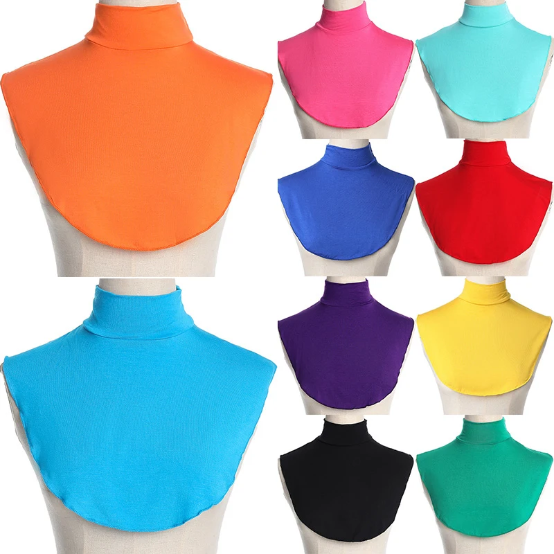 Womens Modal Turtleneck Fake Collar Islamic Hijab Extensions Solid Color Mock Neck Half Top Blouse Detachable Hijab Neck Warmer