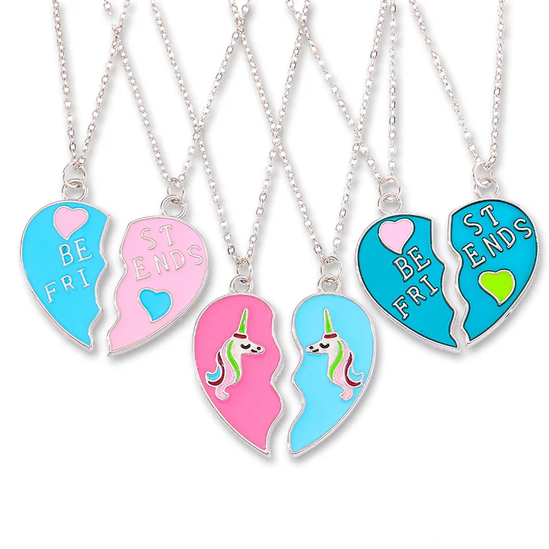 

Silver Color Heart Couple Enamel Pendant Necklace for Lovers Best Friends BFF Fashion Women Men Wedding Party Gifts Wholesale