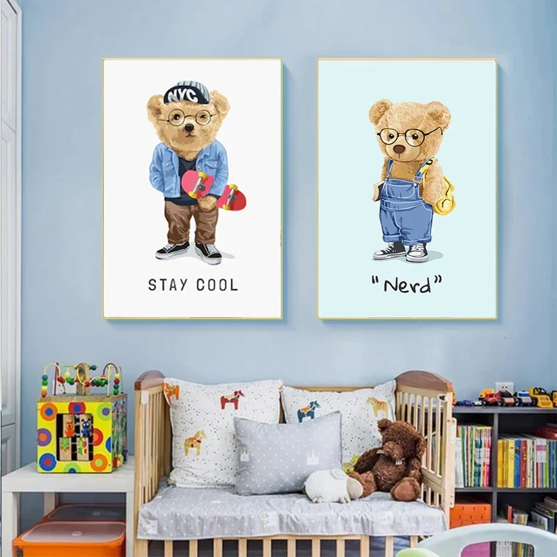 Мультяшный милый плюшевый мишка забавные крутые экшн-плакаты и принты настенные