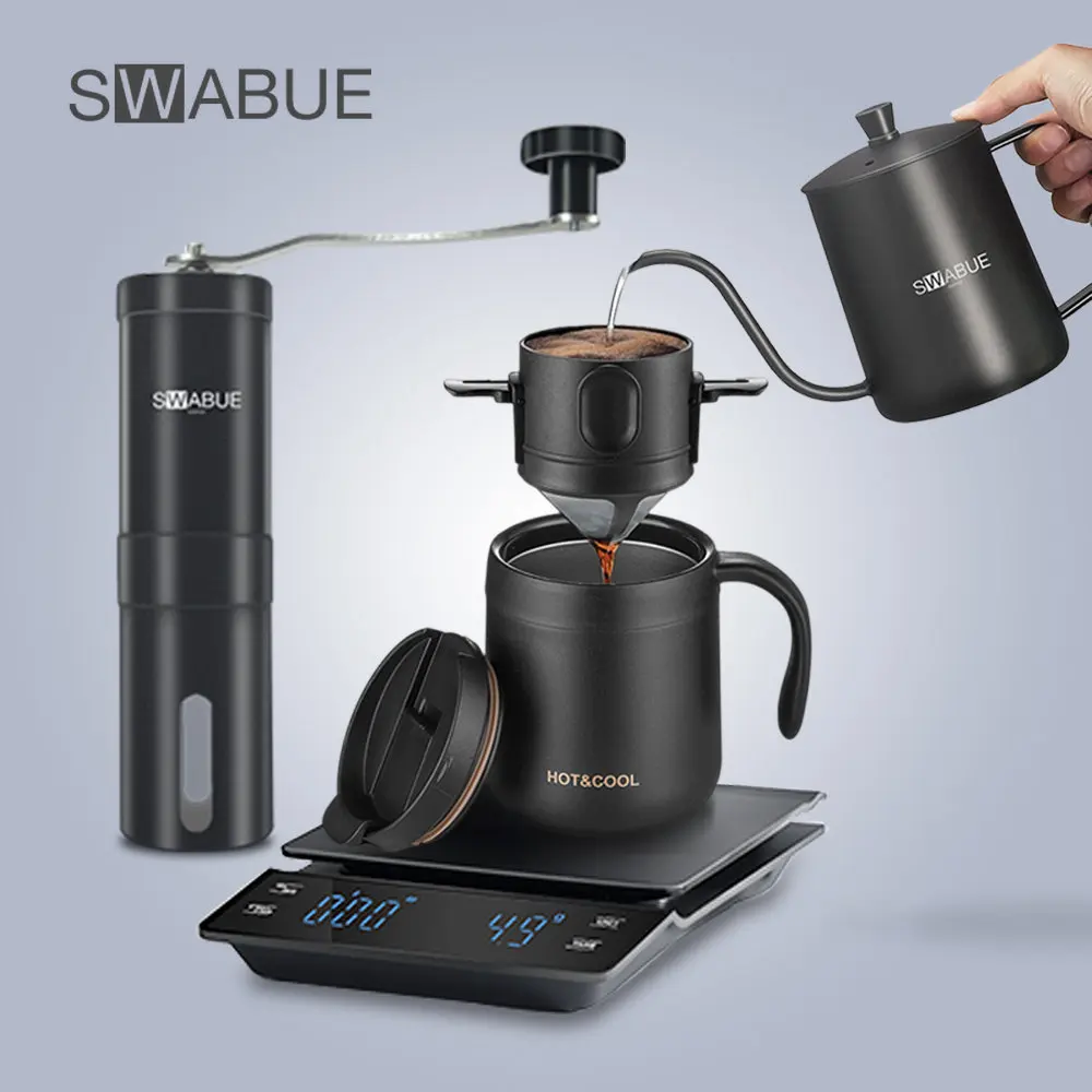 Coffee Set Portable Camping Tools V60 Coffee Cup Mug Filter Dripper Reusable Manual Grinder Mini Gooseneck Kettle Scales Timer