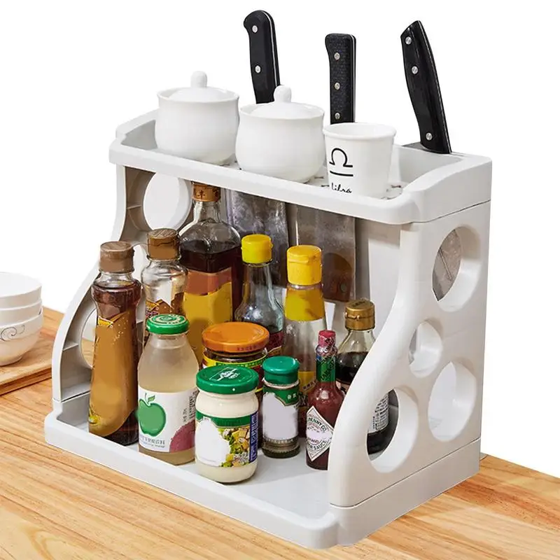 

Kitchen Spice Rack Double-layer Storage Holder For Kitchen Multifunctional Organizer With Detachable Shelves Condiments Storage