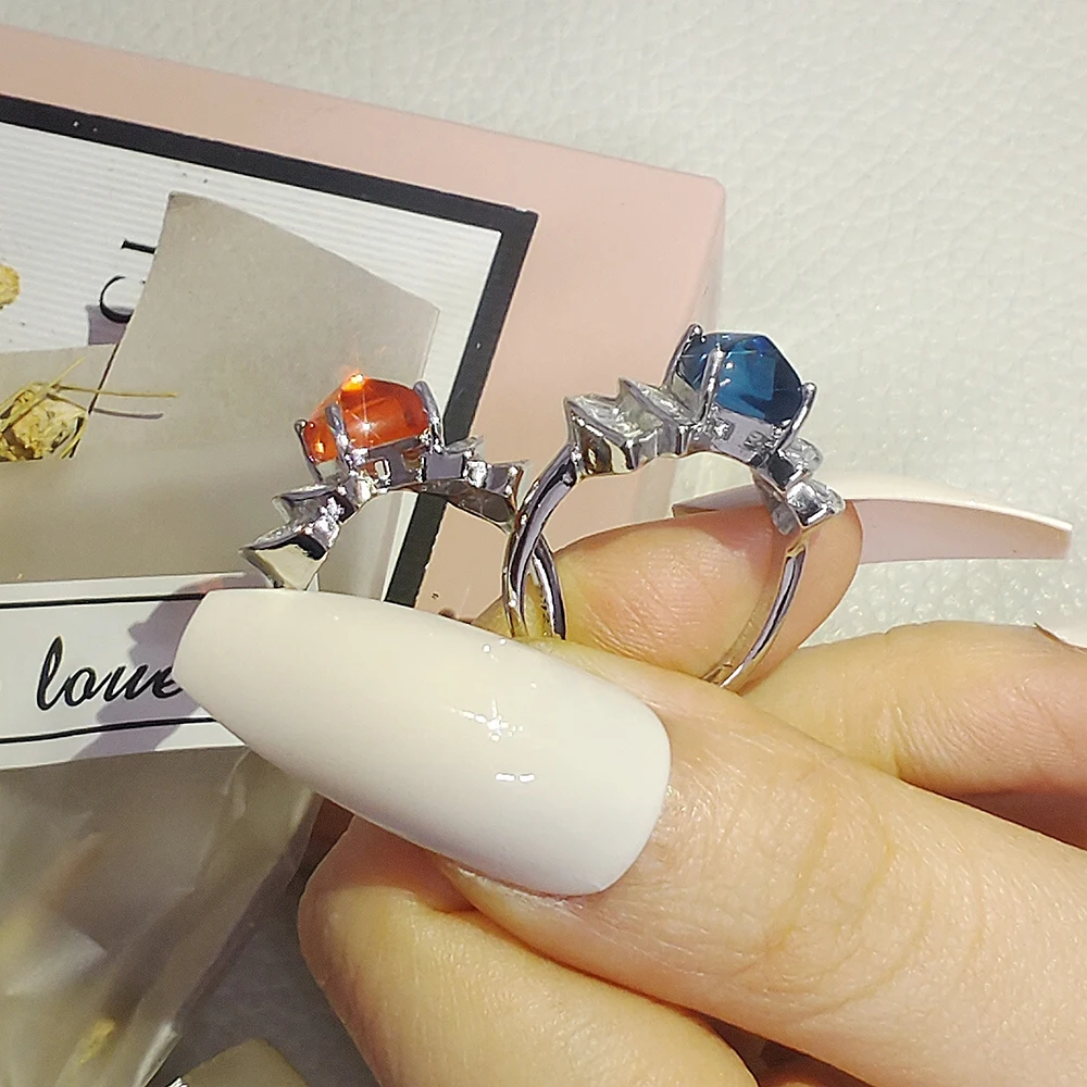 Новинка 2023 роскошное обручальное кольцо синего и зеленого цвета с принцессой