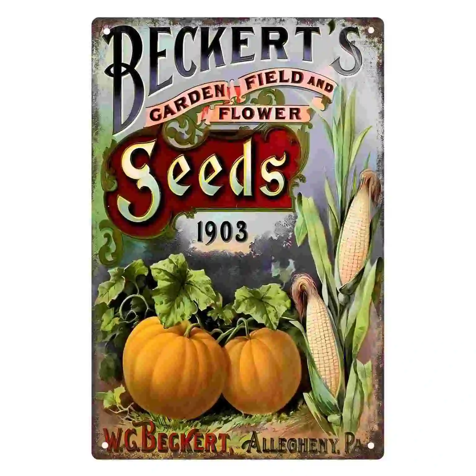 Фото 2D плоская металлическая табличка с винтажным дизайном Beckert's Seeds для сада, поля и цветов, 1 шт., для декора дома, гаража, спальни, веранды и сада