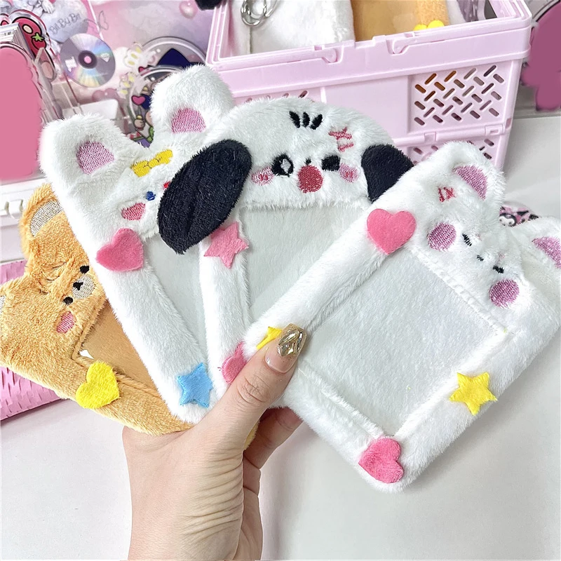 

Korea Kawaii Bear Rabbit Plush Photocard Holder Cute Kpop Idol Photo Album Sleeve Case ID Card Cover With Keychain Bag Pendant