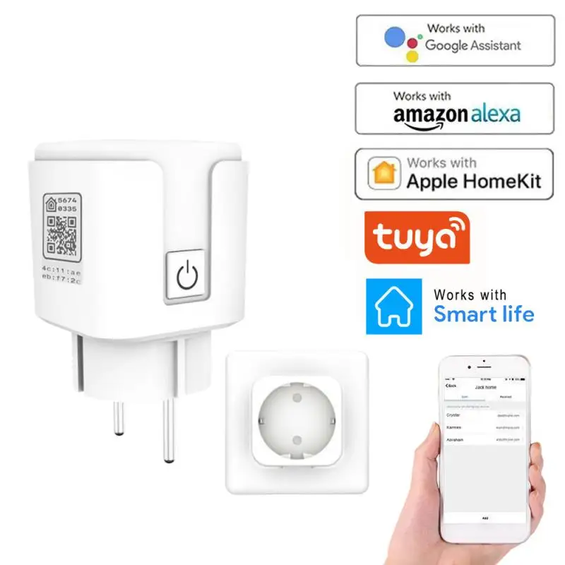

Aubess Tuya Smart WiFi Plug Adaptor 16A Remote Voice Control Socket Outlet Timing Function Work With Alexa Home For HomeKit