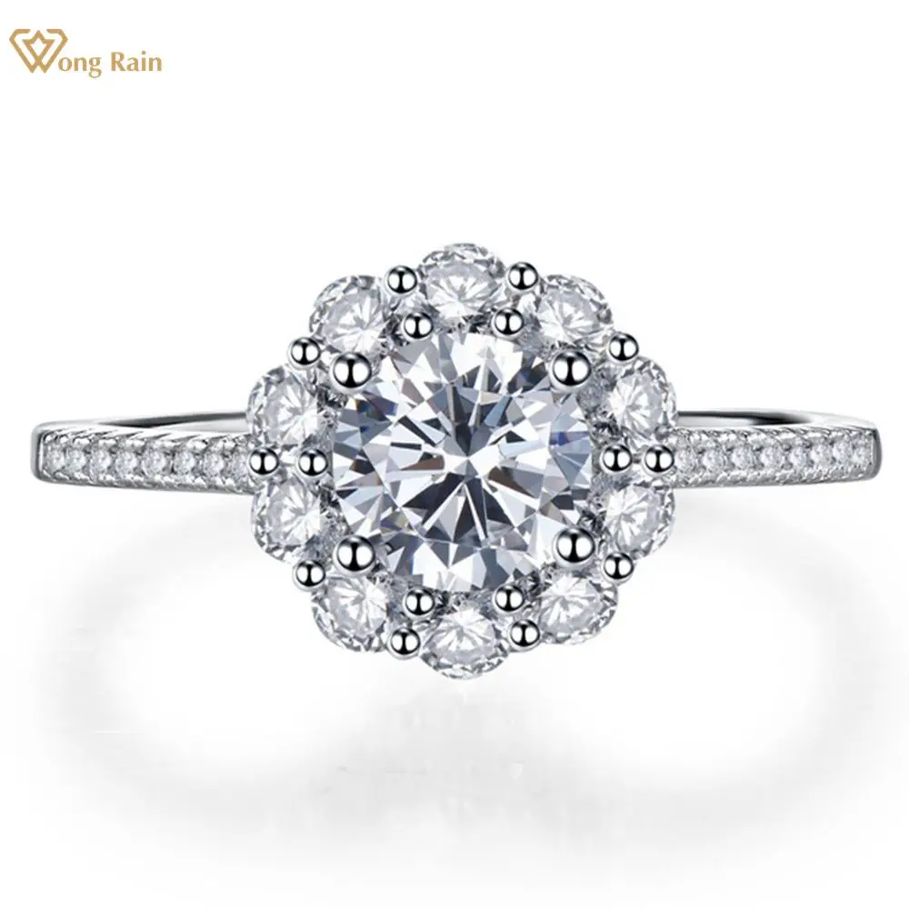

Wong Rain, 100% Стерлинговое Серебро 925 пробы, круглые ограненные высокоуглеродные бриллианты, драгоценный камень, Свадебные обручальные женские ...