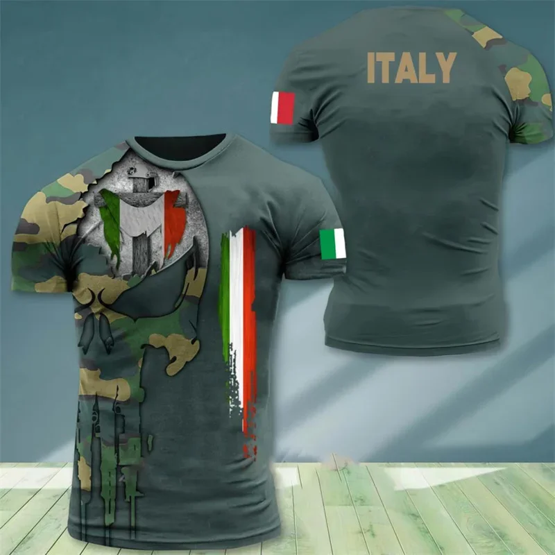 Камуфляжная футболка с итальянским флагом для мужчин 3d принтом Классическая