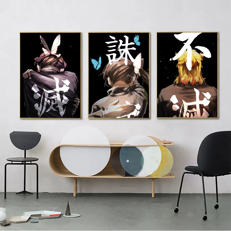 

Anime Demon Slayer Movie Sticky Posters Vintage Room Home Bar Cafe Decor Posters Wall Stickers