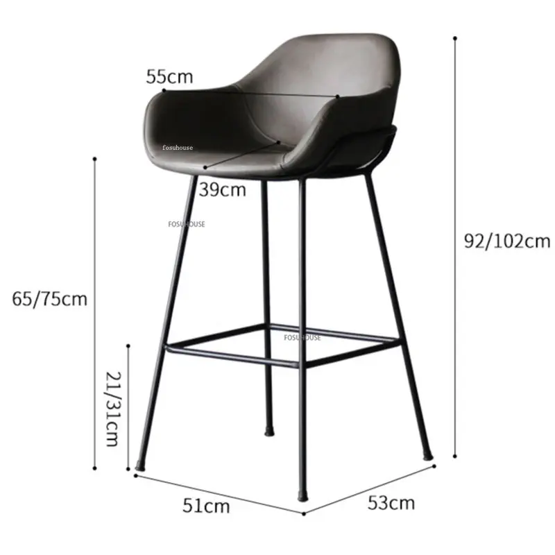New Nordic Wrought Iron Bar Chair for Kitchen Furniture Luxury Home Cafe Counter Bar Stool Simple Leisure High Stool D