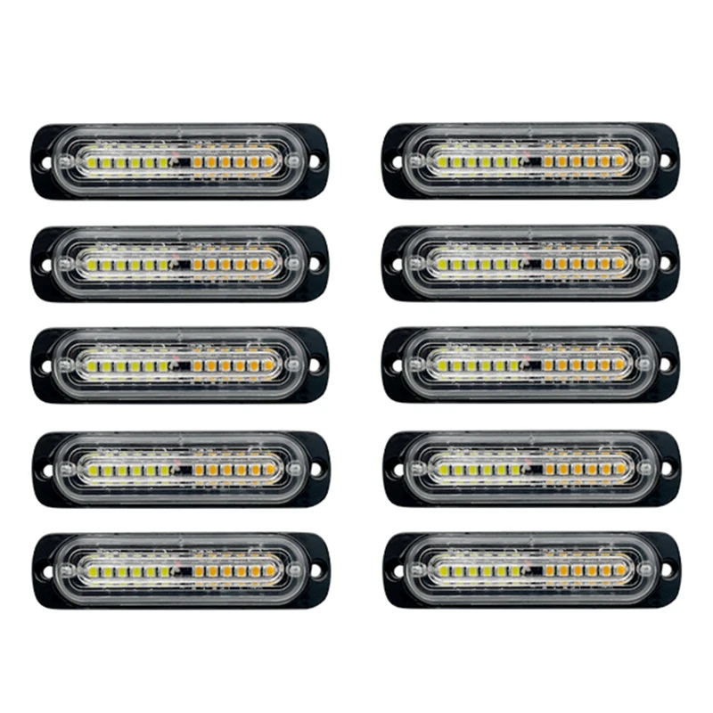 

NEW-White Amber 12 LED Emergency Strobe Lights Kit Surface Flush Mount Side Marker Grill Grille For ATV Trucks Cars 10PCS