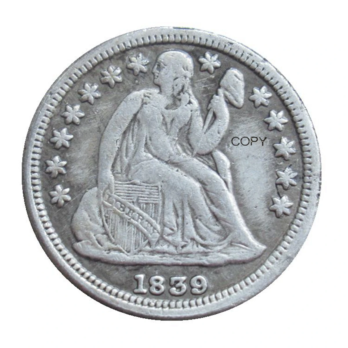 

Латунная посеребренная реплика монеты US Seated Liberty Dime 1840 года