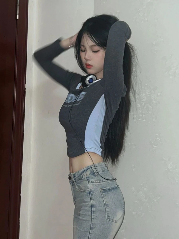 Женская футболка с буквенным принтом винтажная облегающая в стиле Харадзюку