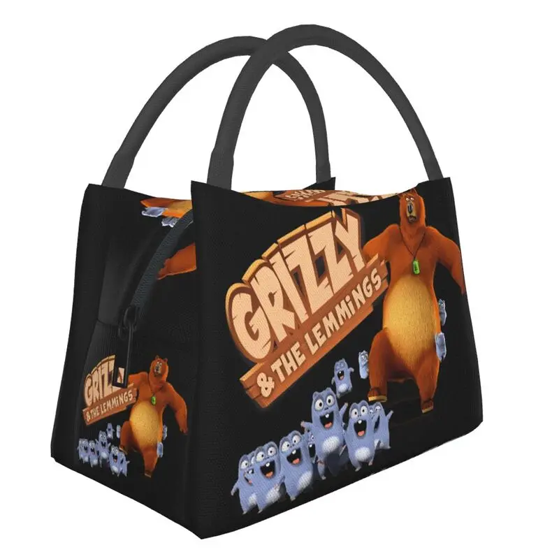 

Grizzy And Lemmings Funny Angry The Lemmings Insulated Lunch Bags for Women Waterproof Cartoon Tv Show Cooler Thermal Lunch Tote