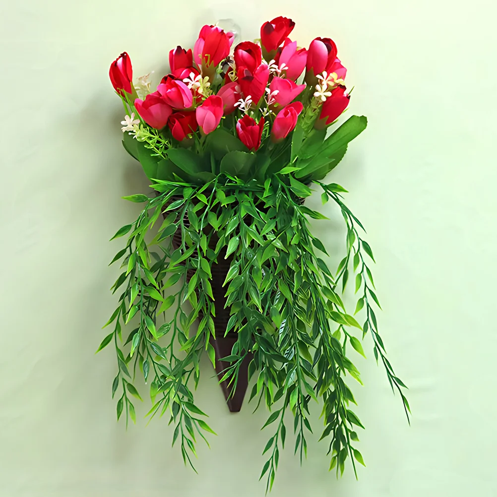 Подвесная корзина для цветов ваза в форме конуса имитация ротанга настенный